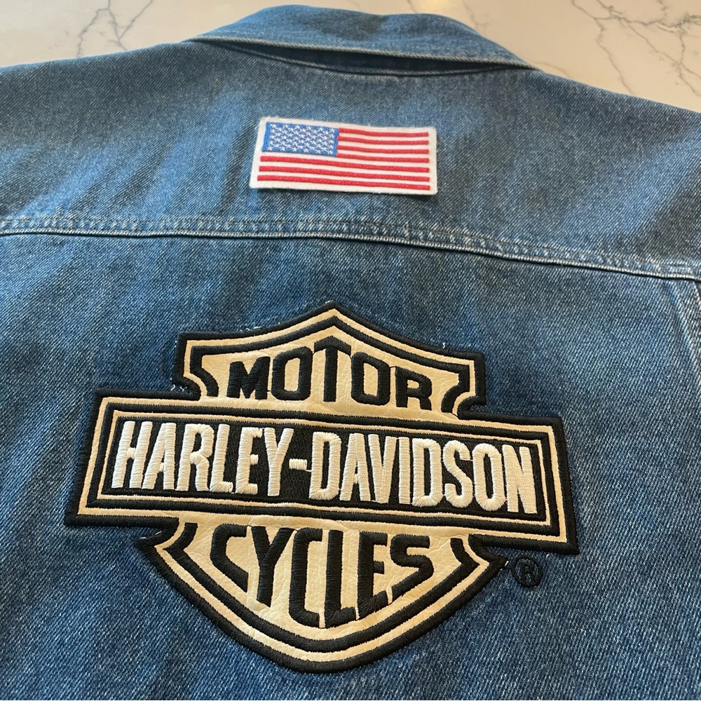 Harley Davidson Motorcycle Denim Vest with Patches - Picture 10 of 17